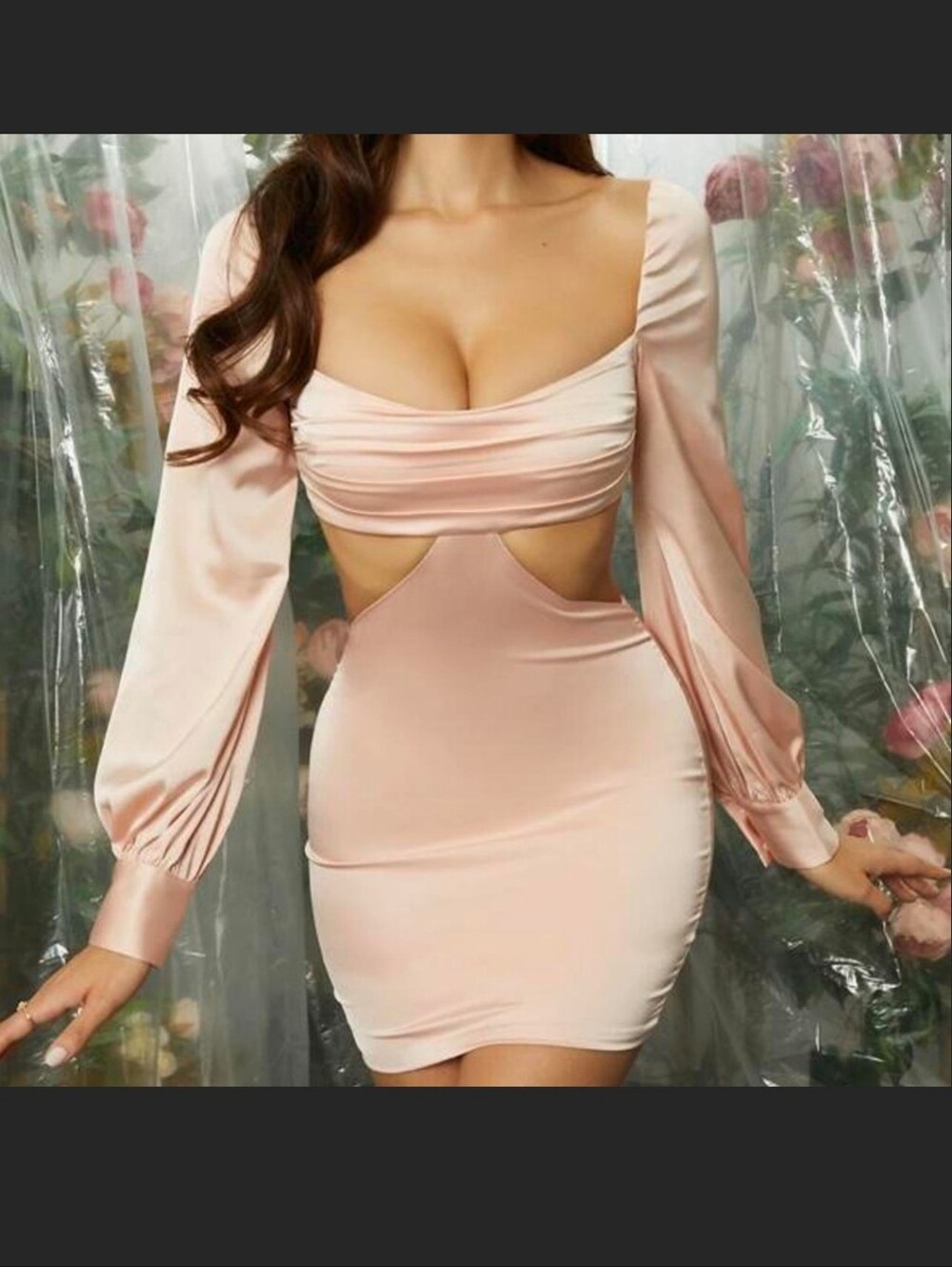 Oh Polly Blush Pink Cut Out Long Sleeve Ruched Mini Dress NWT Sz 2